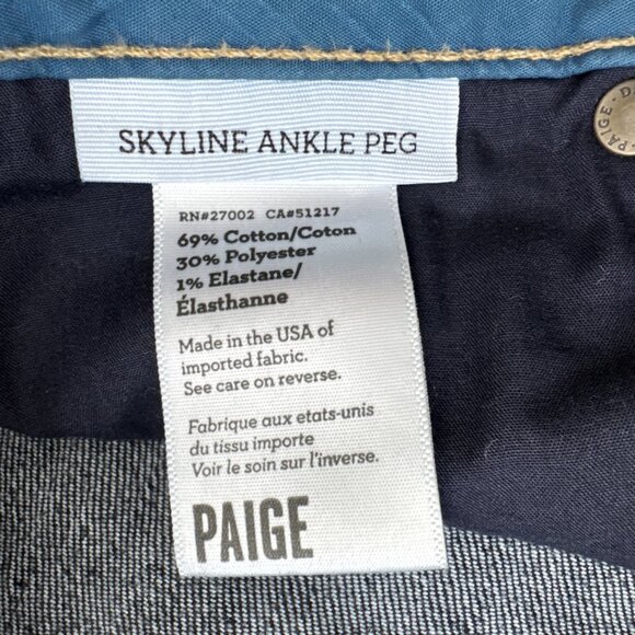 PAIGE jeans size 28 inseam 28 skyline ankle peg stretch low rise denim dark blue - Picture 7 of 7